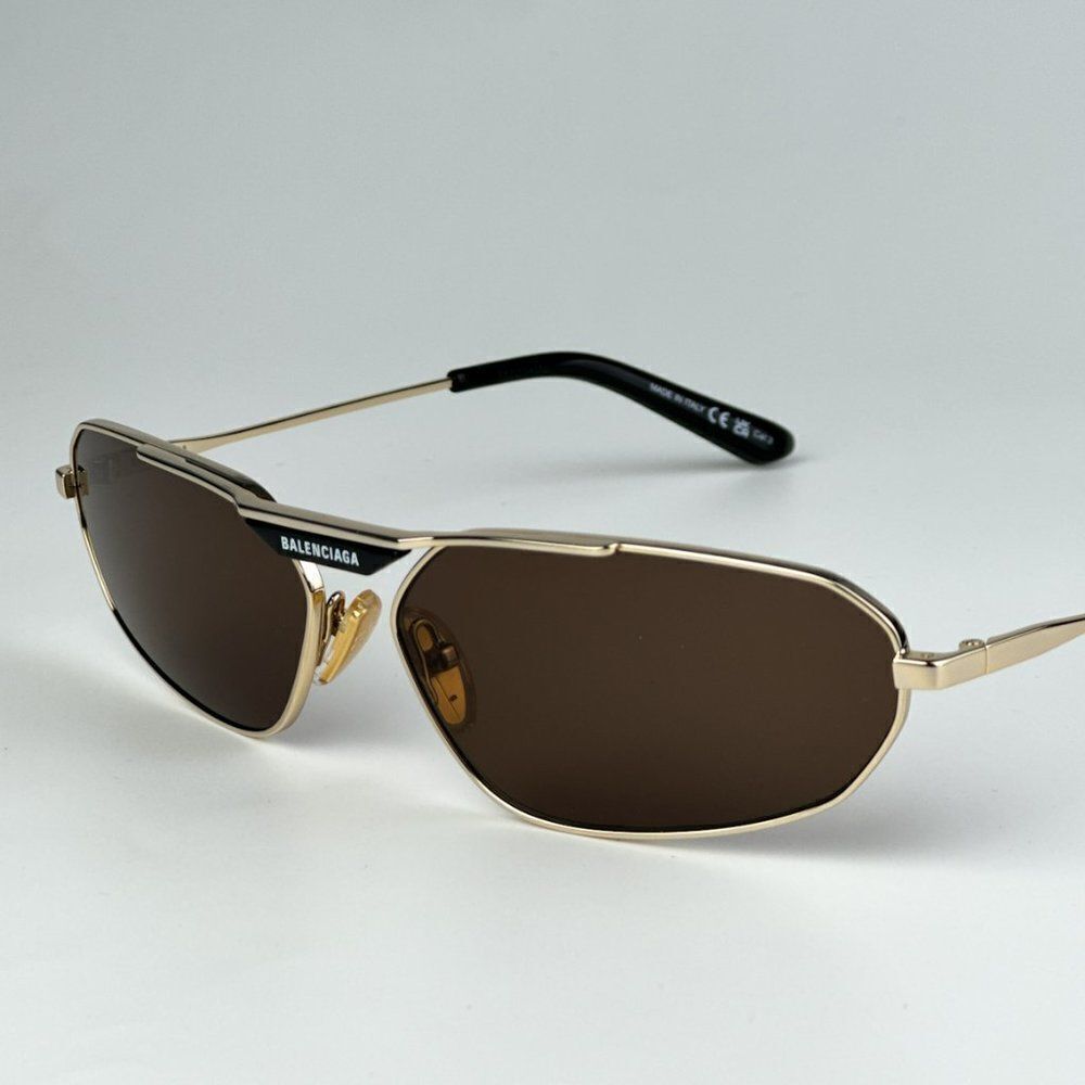 NEW Balenciaga BB0245S 003 Gold Brown Geometric Unisex Sunglasses BB 0245S - Picture 8 of 12